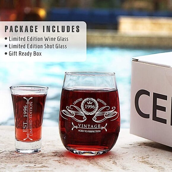 1996 WINE GLASS MATCHING SHOT GLASS PARIS PRODUCTS LIMITED EDITION - Picture 1 of 11